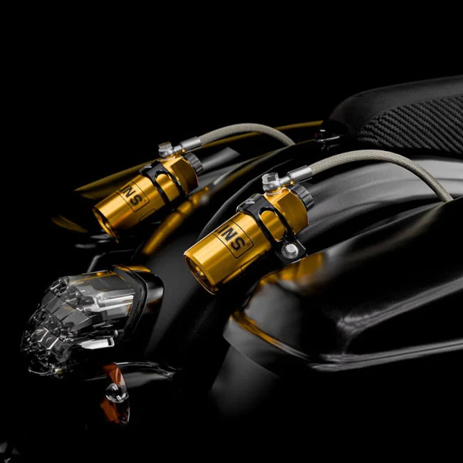 Kraus Remote Reservoir Mounts for Öhlins. Black anodized