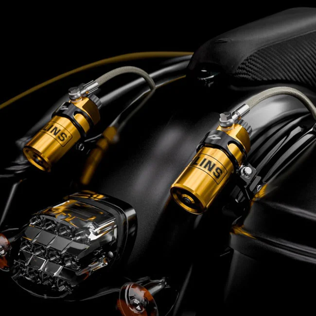 Kraus Remote Reservoir Mounts for Öhlins. Black anodized
