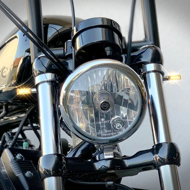 HeinzBikes Blokk Line micro LED turn signals. Chrome