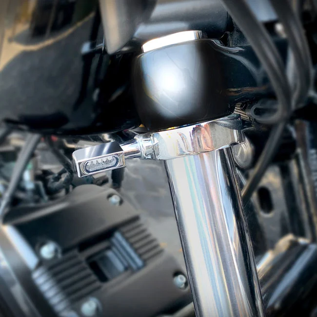 HeinzBikes Blokk Line micro LED turn signals. Chrome