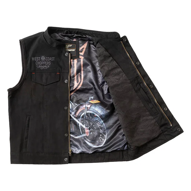 West Coast Choppers WCC x 13 1/2 Dominator black canvas riding vest