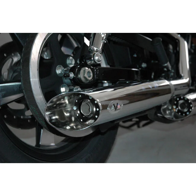 V Performance Performance, 80mm Slash Cut slip-on mufflers. Chrome