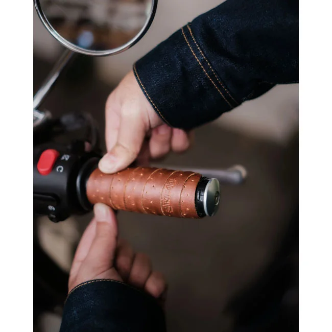 Tripmachine Trip Machine, handlebar grip wraps. Dark Tan Cognac perforat