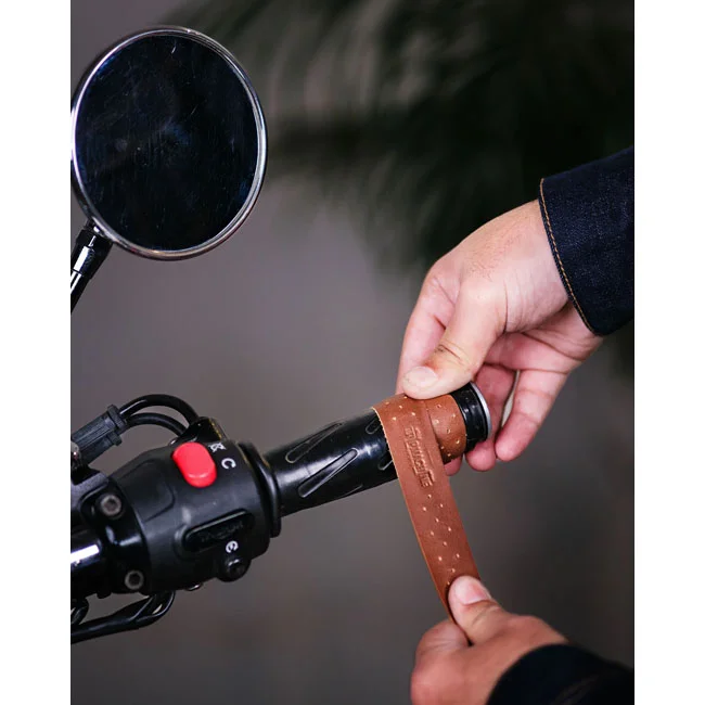 Tripmachine Trip Machine, handlebar grip wraps. Dark Tan Cognac perforat
