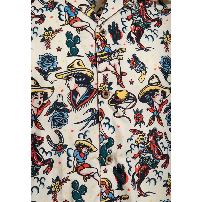King Kerosin Kerosin Cow Girl Hawaii shirt off white