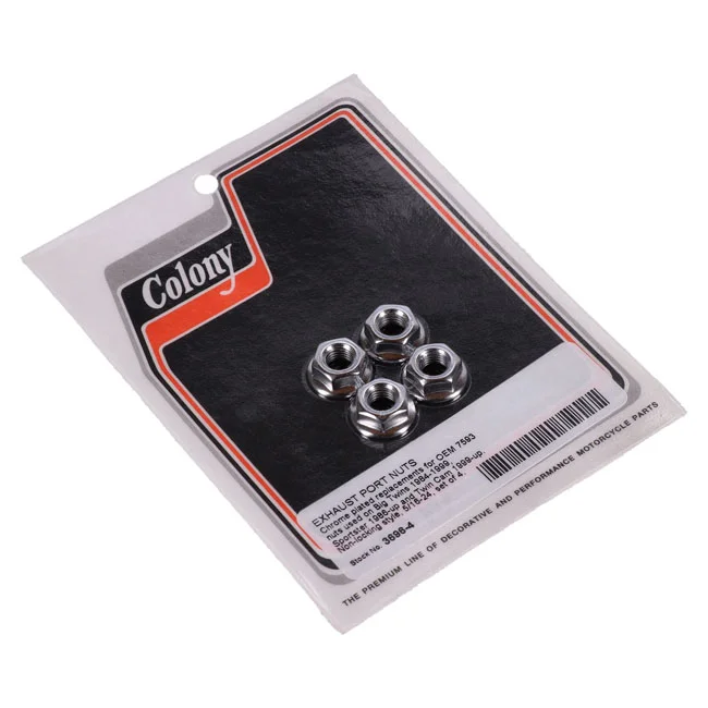 Colony 5/16-24 Exhaust port nut non locking. Chrome