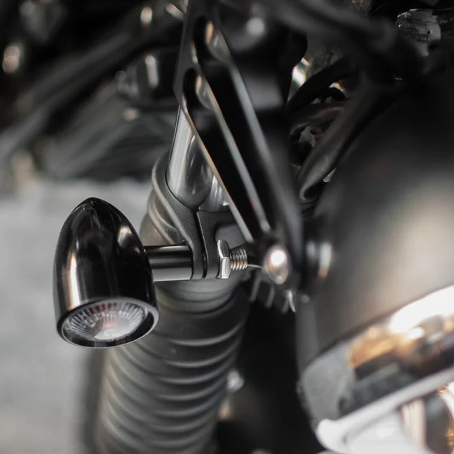 Motone Turn Signal Fork Mount Brackets. Black