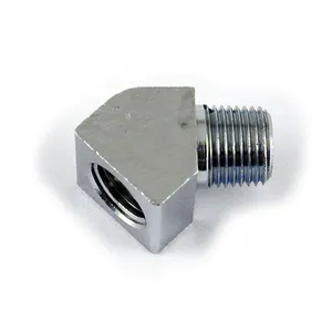 MCS Adapter oil gauge fitting, 45 degrees. 1/8" NPT. Chrome