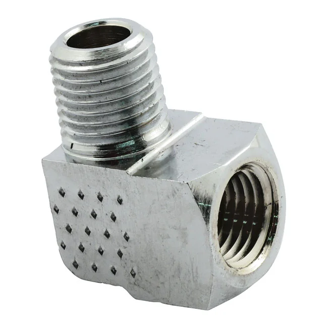 MCS Adapter oil line fitting, 90 degrees. 1/4" NPT. Chrome - 905376