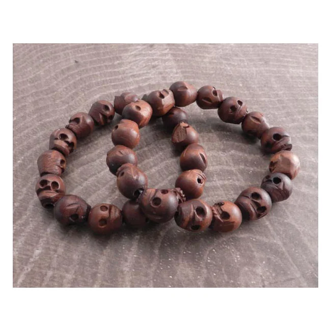 Amigaz Wood skull bead bracelet set