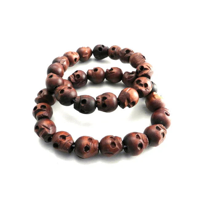 Amigaz Wood skull bead bracelet set