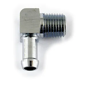 MCS Oil hose fitting, 90 degrees. 1/4" NPT to 5/16". Chrome