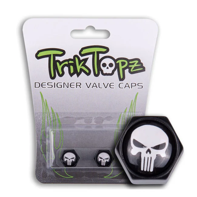TrikTopz Trik Topz, Block Skull valve caps. Black/white