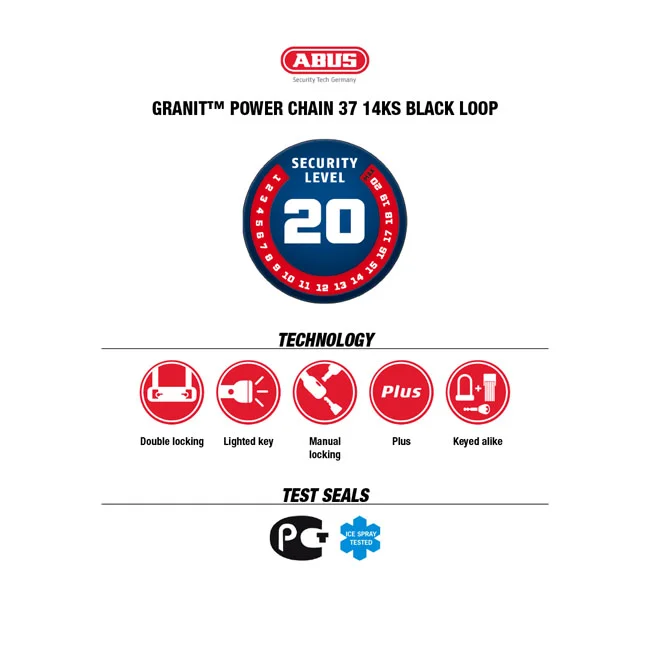 Abus Granit 37RK/80 pad lock & 14KS120 black loop chain
