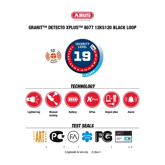 Abus 8077 Granit Detecto X-plus lock & black loop chain