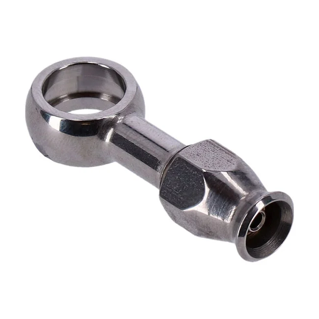 Goodridge 7/16" (11mm) banjo fitting straight. Stainless