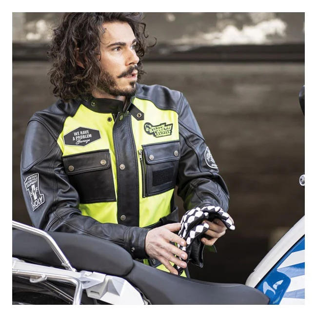 Holy Freedom Freedom Quattro Vision leather jacket black/fluo yellow