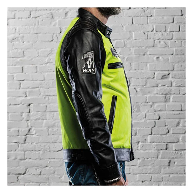 Holy Freedom Freedom Zero Vision leather jacket black/fluo yellow