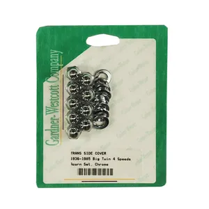 Gardner-Westcott GW, transmission side cover screw kit. Chrome Acorn