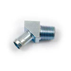 S&S Oil hose fitting, 45 degrees. 1/4" NPT to 3/8". Chrome
