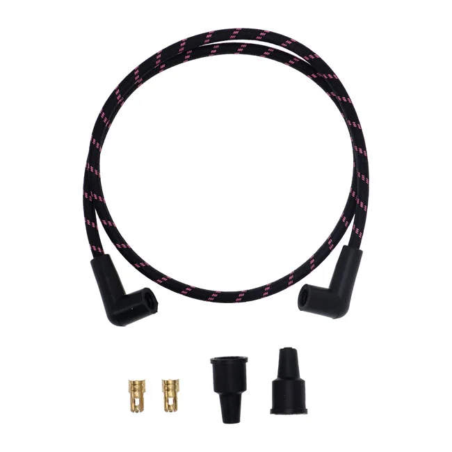 MCS Universal 40" spark plug wire set. Cotton cloth pink/black - 946501