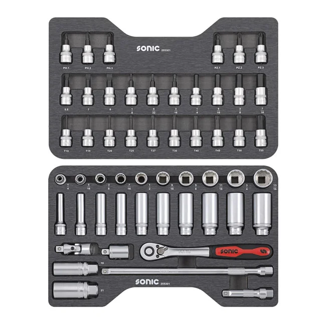 Sonic Combination socket set 3/8'''', 53-piece. US/SAE sizes