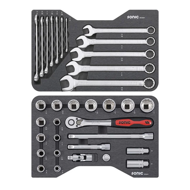 Sonic Combination socket/wrench set 1/2'''', 34-piece. US/SAE