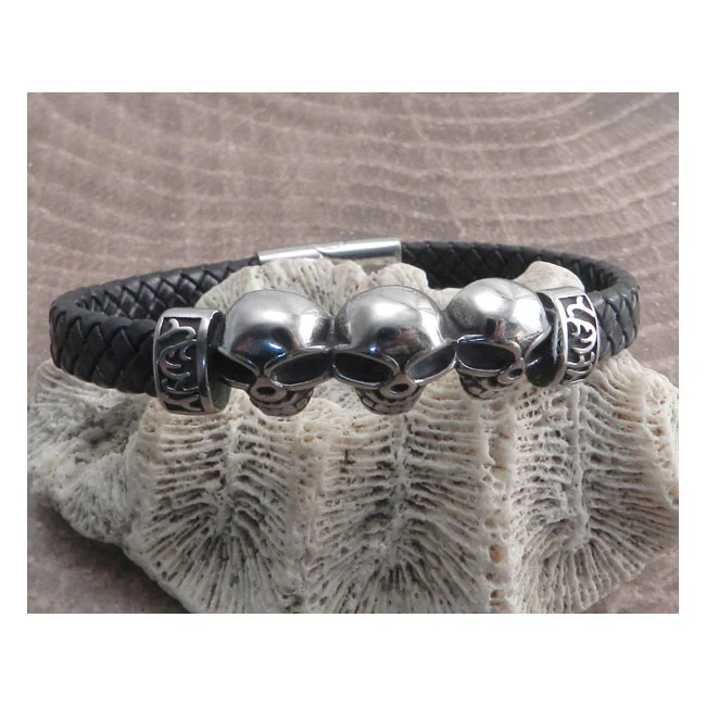 Amigaz Skull Head Leather Braid Bracelet