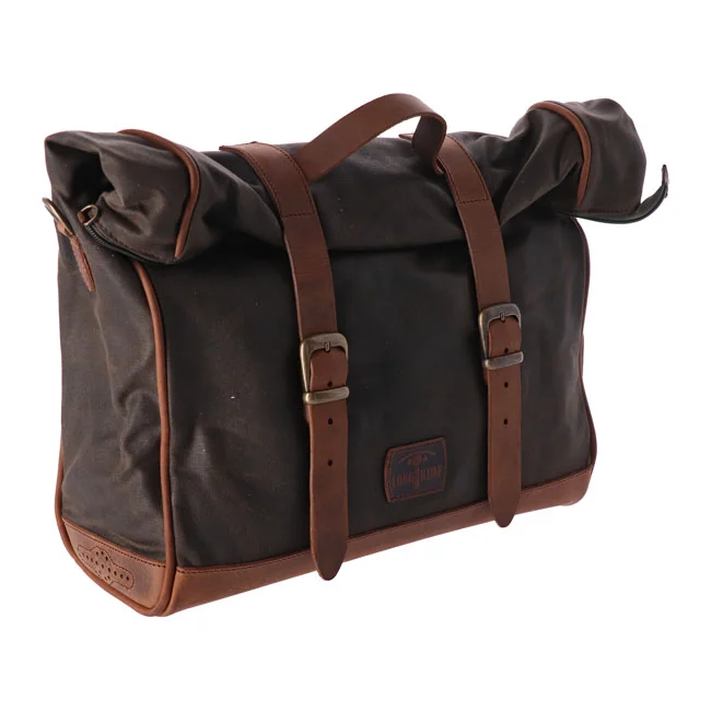 Longride Click-on Old Chopper saddlebag waxed cotton. Khaki