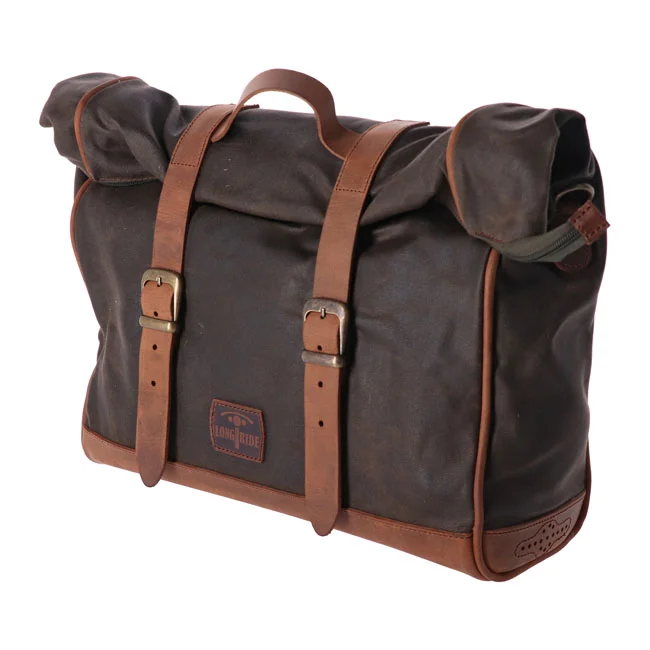 Longride Click-on Old Chopper saddlebag waxed cotton. Khaki