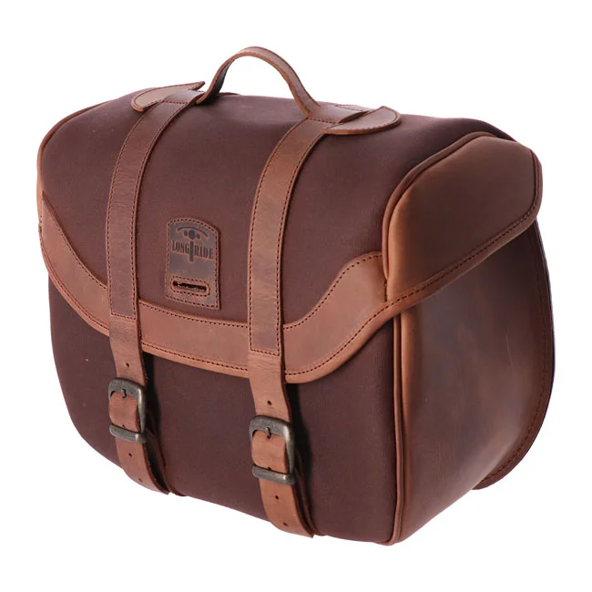 Longride Click-on Retro saddlebag waxed cotton. Brown