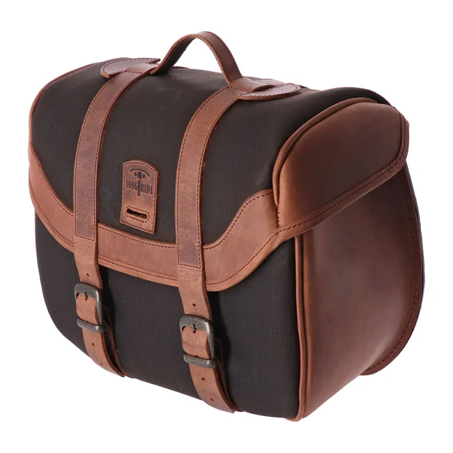Longride Click-on Retro saddlebag waxed cotton. Khaki