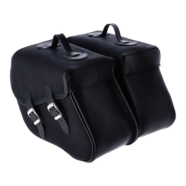 Longride Heritage waxed cotton saddlebags. Black