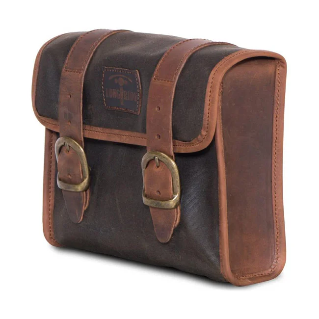 Longride ''Mini'' waxed cotton saddlebag. Khaki