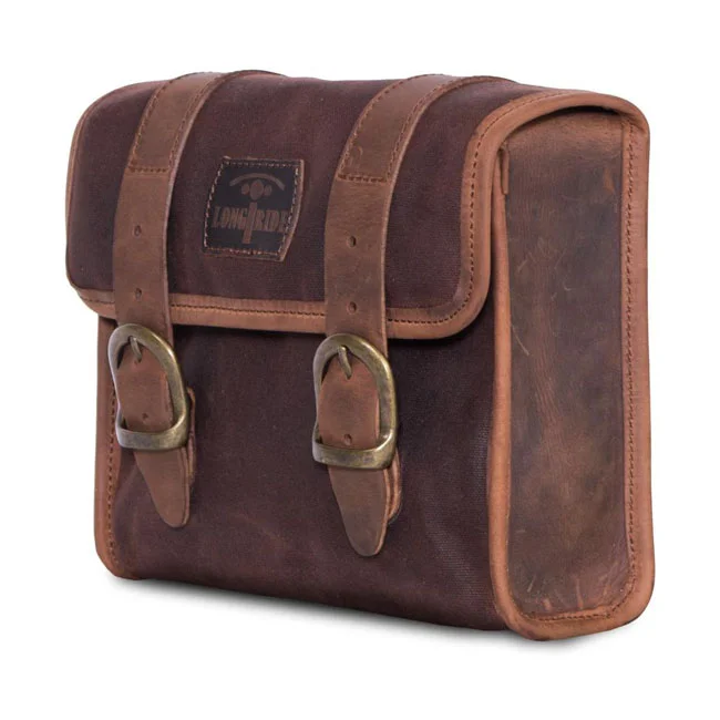 Longride ''Mini'' waxed cotton saddlebag. Marron Brown