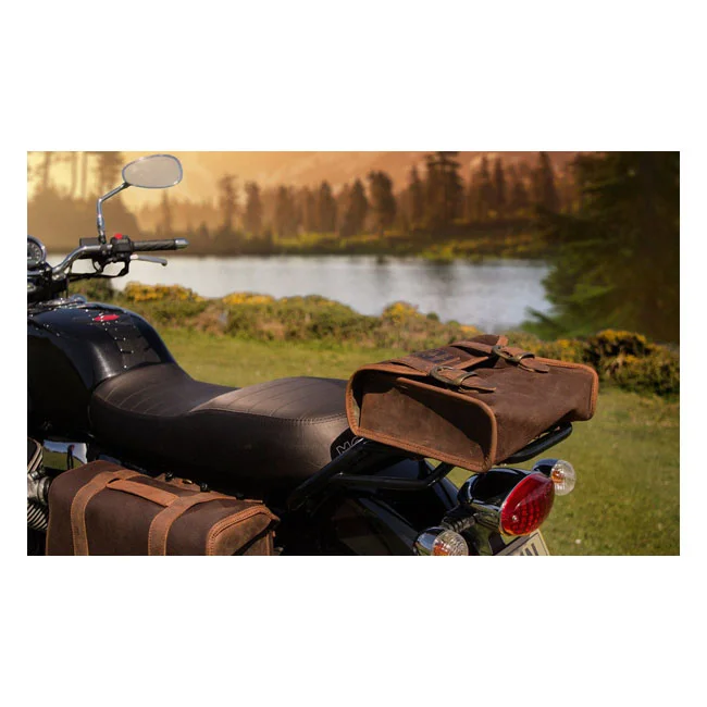 Longride ''Mini'' waxed cotton saddlebag. Marron Brown