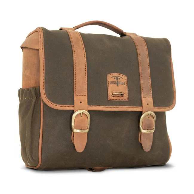 Longride ''Classic'' waxed cotton saddlebag. Khaki