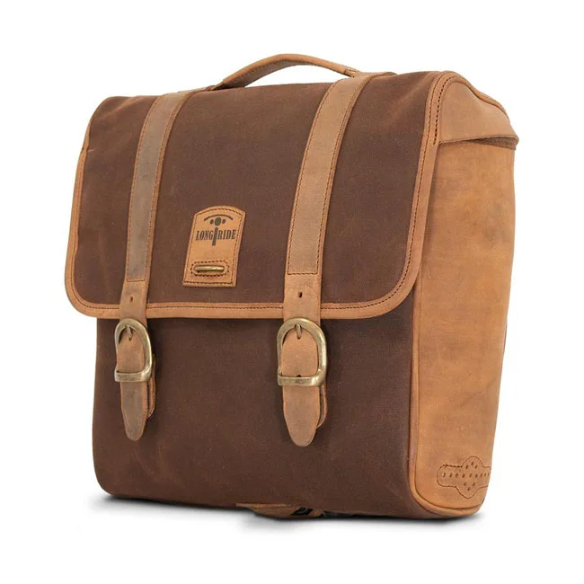 Longride ''Classic'' waxed cotton saddlebag. Marron Brown