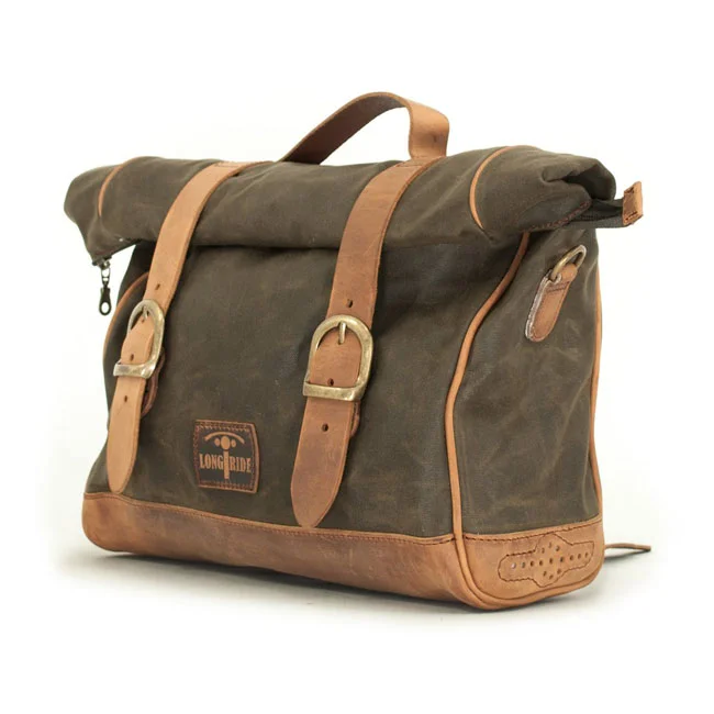 Longride ''Old Chopper'' waxed cotton saddlebag. Khaki