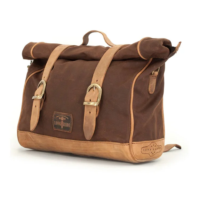 Longride ''Old Chopper'' waxed cotton saddlebag. Marron Brown