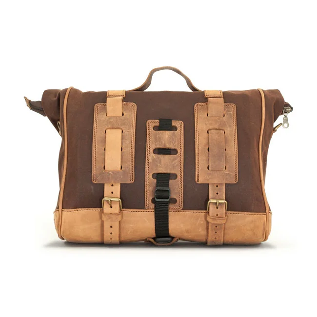 Longride ''Old Chopper'' waxed cotton saddlebag. Marron Brown