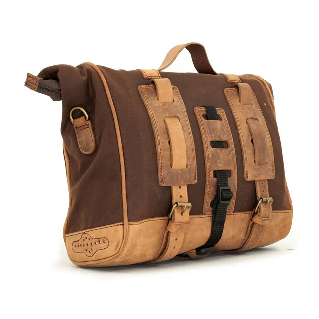 Longride ''Old Chopper'' waxed cotton saddlebag. Marron Brown