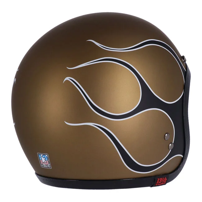 13 and a half company 1/2 Skull bucket helmet flames matt gold