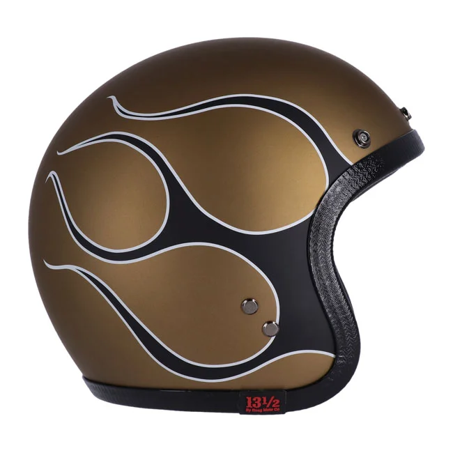 13 and a half company 1/2 Skull bucket helmet flames matt gold