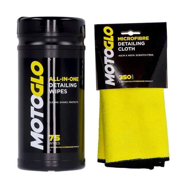 MotoGlo Detailing Wipes dispenser and Microfiber Cloth