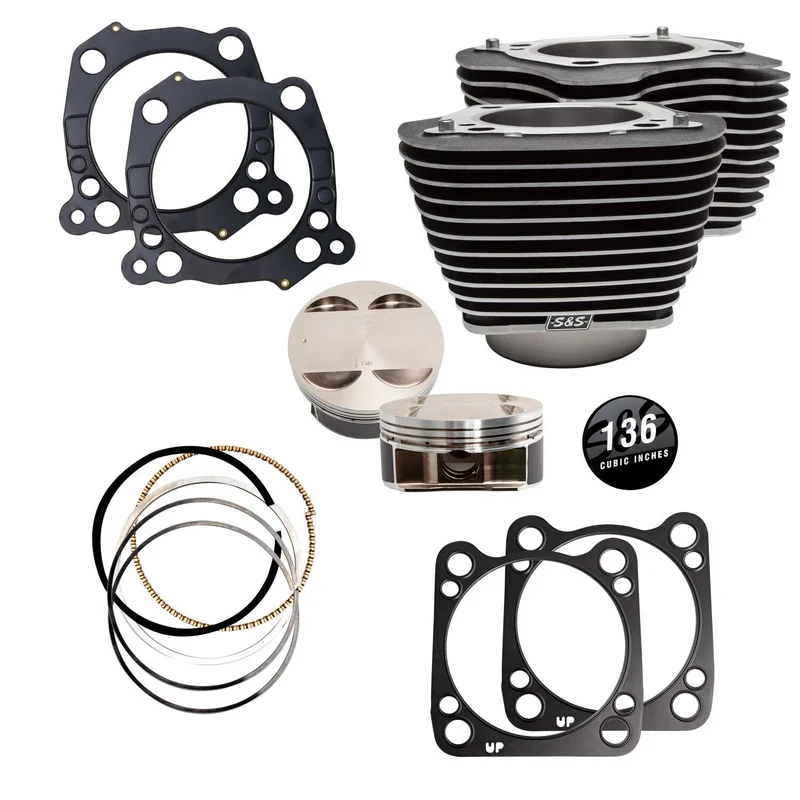 S&S M8 136" big bore cylinder & piston kit. Clear fins
