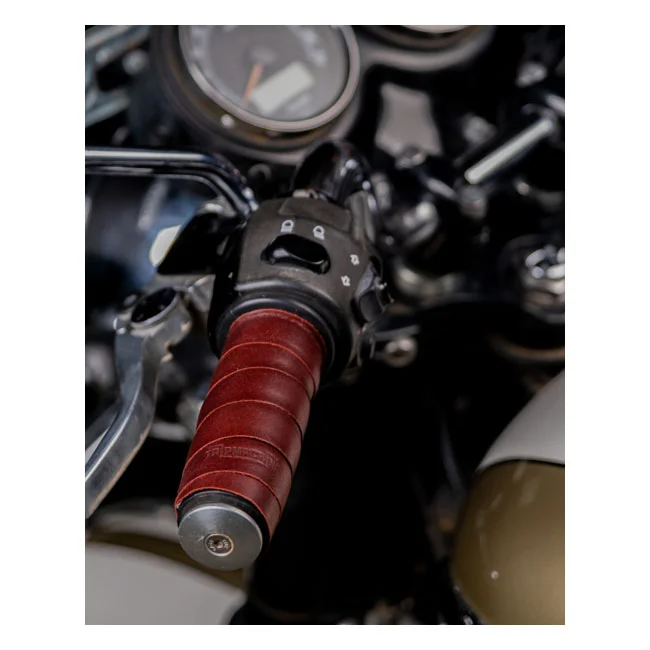 Tripmachine Trip Machine, leather handlebar grip wraps. Cherry red