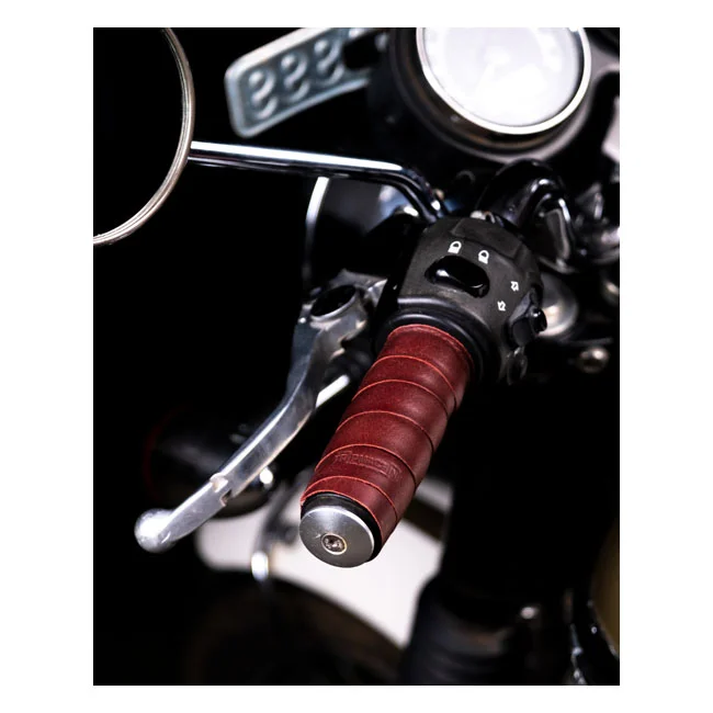 Tripmachine Trip Machine, leather handlebar grip wraps. Cherry red