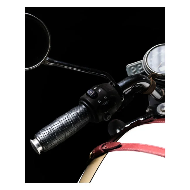 Tripmachine Trip Machine, leather handlebar grip wraps. Black perforated