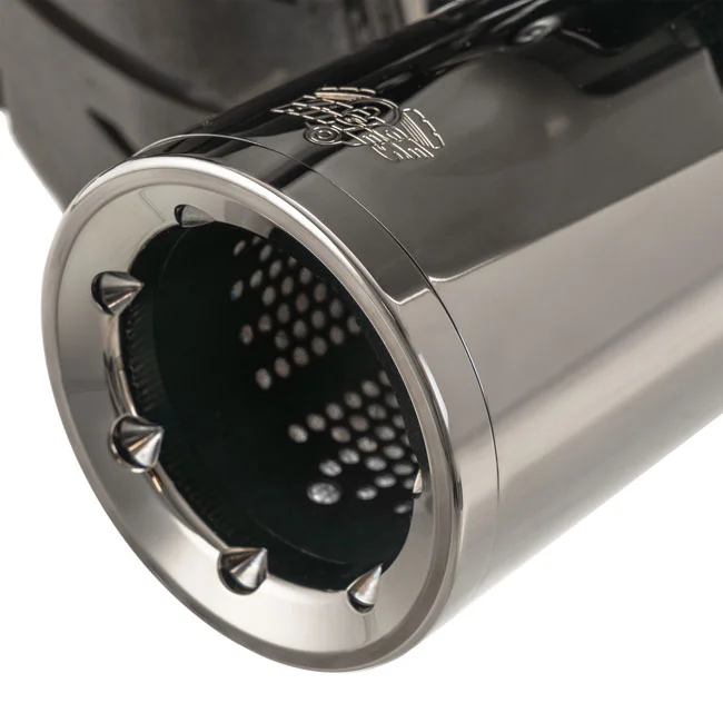 Vance & Hines & Hines, Hi-Output 4.5" slip-on mufflers. Dark chrome